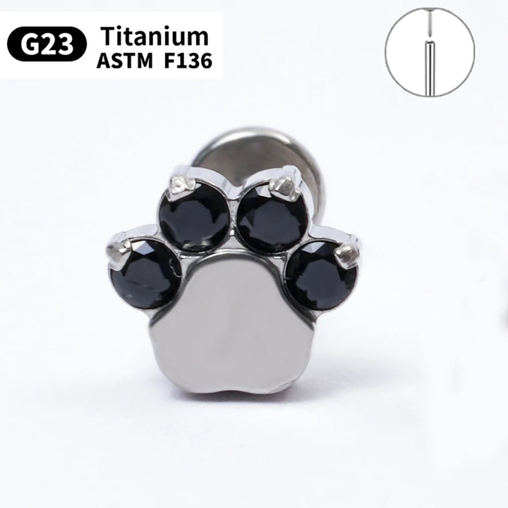 Paw Shape Crystal Labret Stud