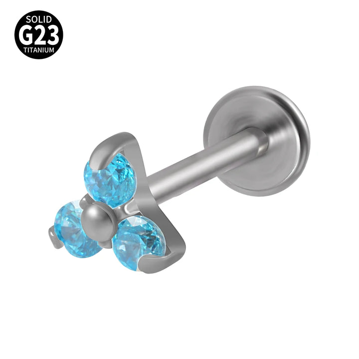 Titanium Trident CZ Three Stone Labret Stud