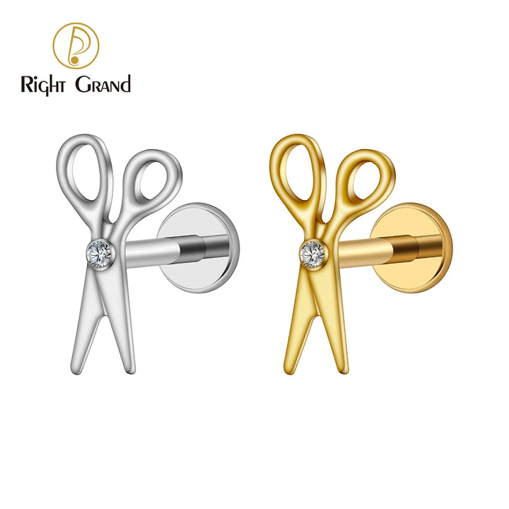 Titanium Tiny Scissors Shape Labret Stud with Tiny CZ