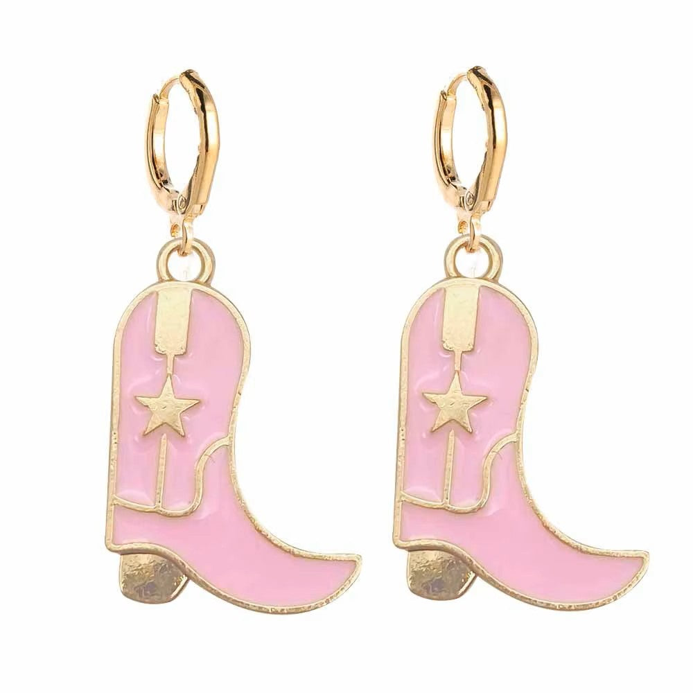 Stainless Steel Gold Cowgirl Drop Hoop Clicker Earrings