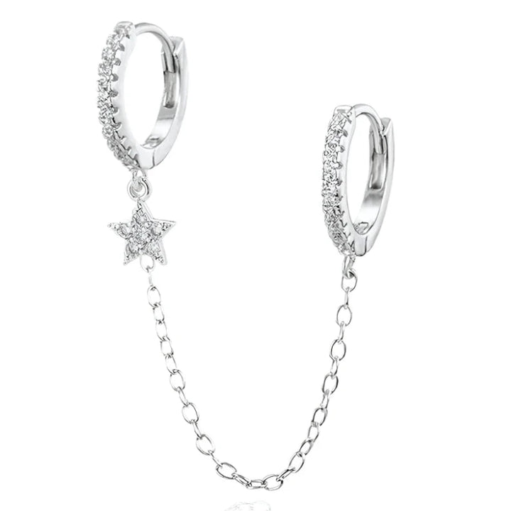 Sterling Silver Double hoop Chain linked Star Burst Clicker