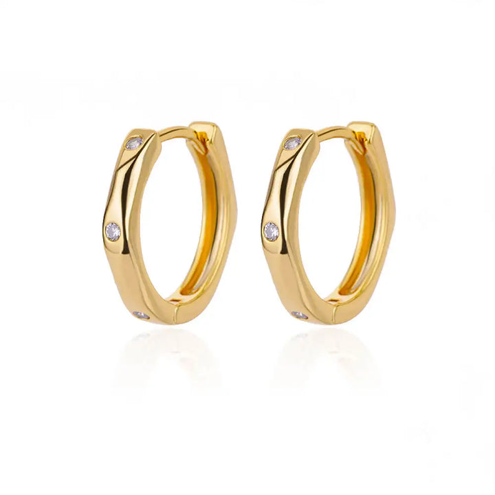 Stainless Steel Gold Plated cubic Stoned Hoop Earrings