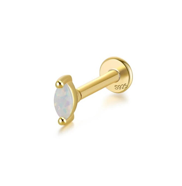 Small Opal 925 Sterling Silver Gold Flat Back Stud