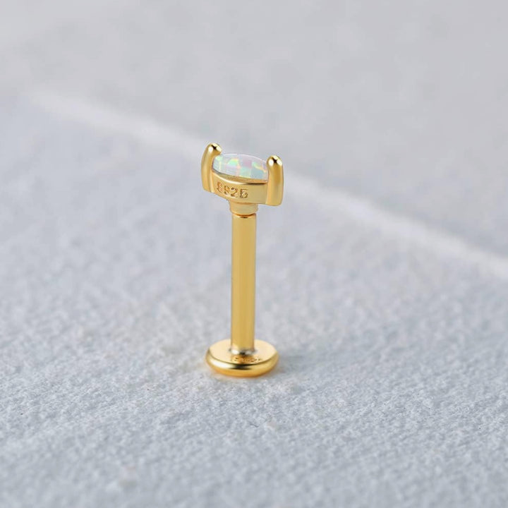 Small Opal 925 Sterling Silver Gold Flat Back Stud