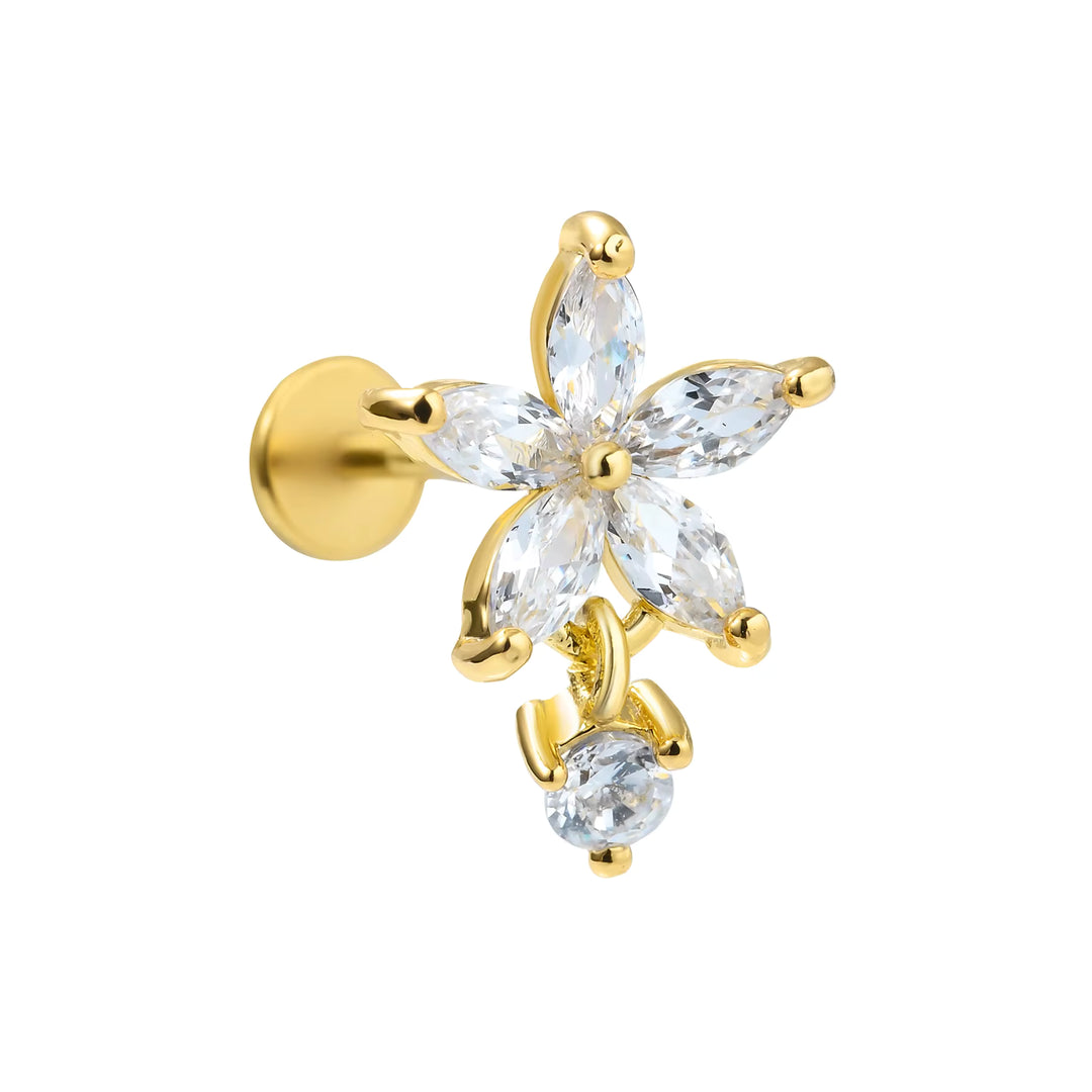 Titanium Flat Back Flower Drop CZ Stud