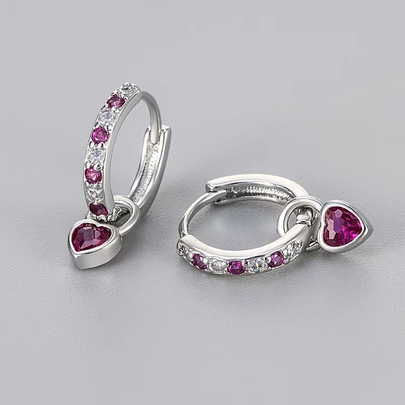 Petit Heart Drop Pink CZ Hoop Earring
