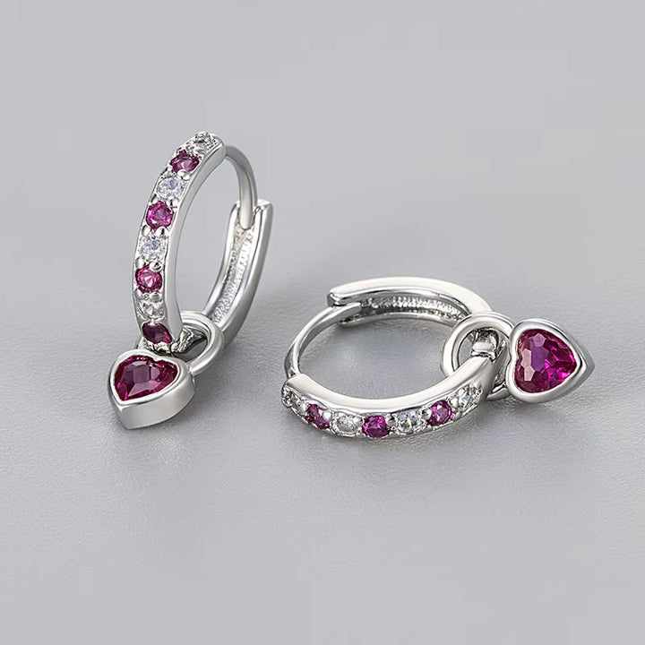 Petit Heart Drop Pink CZ Hoop Earring