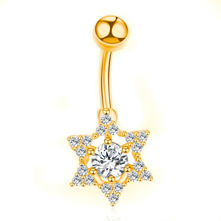 Surgical Steel CZ Star Flower Belly Button Bar