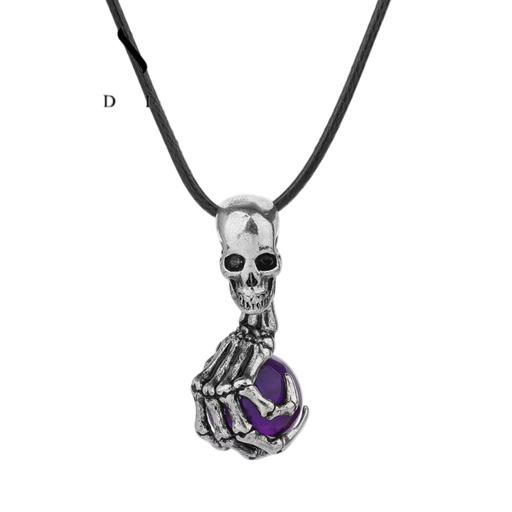 Faux Gemstone Punk Skull Pendant Necklace Men's Jewelry