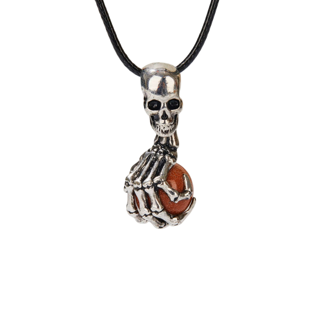 Faux Gemstone Punk Skull Pendant Necklace Men's Jewelry