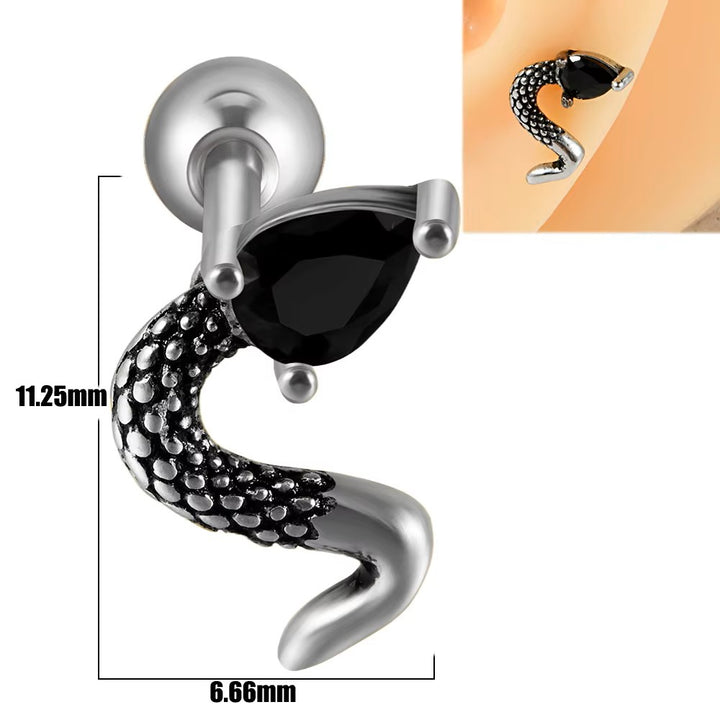 Stainless Steel CZ Serpent Ball Back Stud