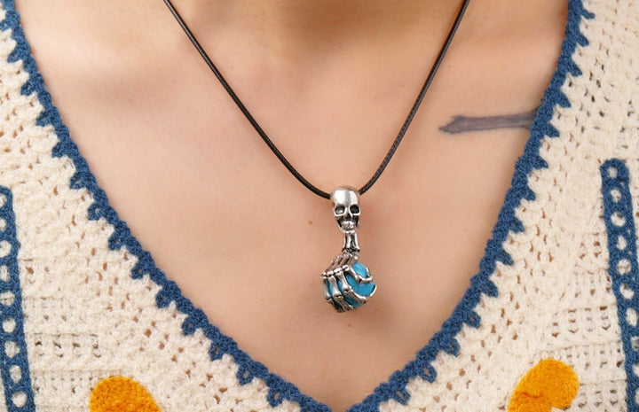 Faux Gemstone Punk Skull Pendant Necklace Men's Jewelry