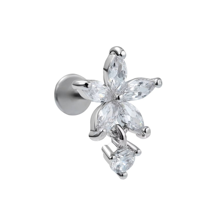 Titanium Flat Back Flower Drop CZ Stud