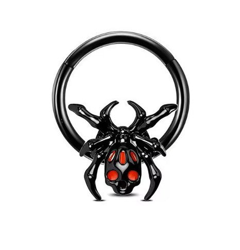 Stainless Steel Black Winged Skull clicker Hoop