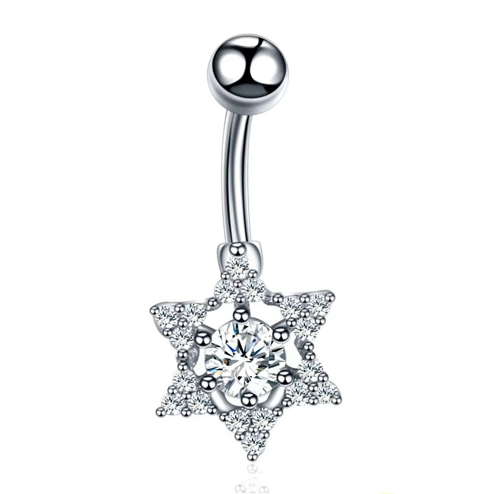 Surgical Steel CZ Star Flower Belly Button Bar