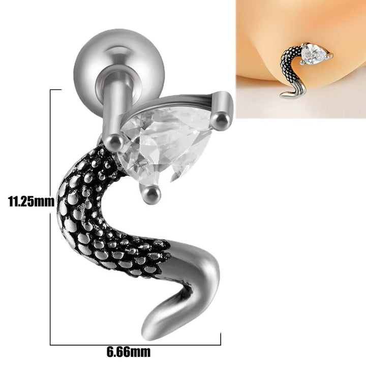 Stainless Steel CZ Serpent Ball Back Stud