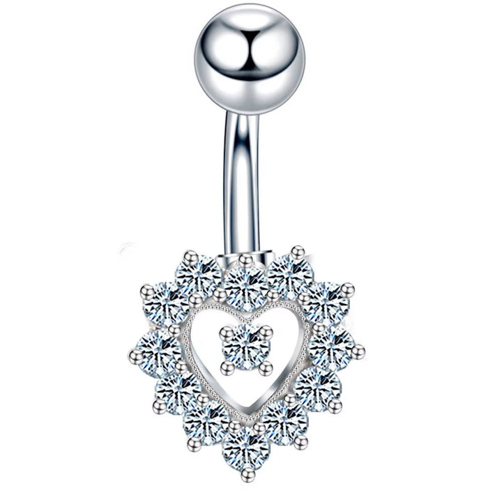 Surgical Stee CZ Heart Belly Bar