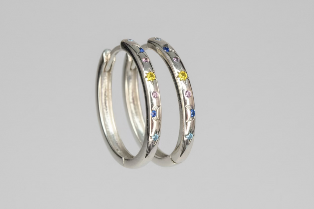 Sterling Silver Solar System Clicker Hoops