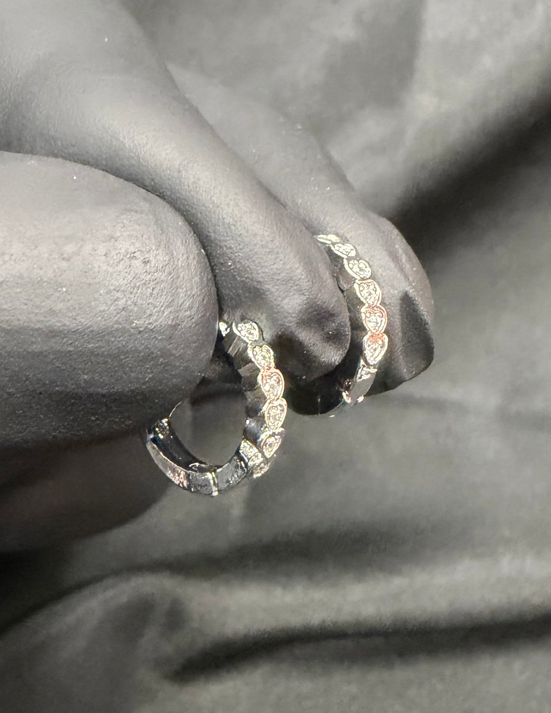 Sterling Silver Petite CZ Heart Clicker Hoop Earrings.