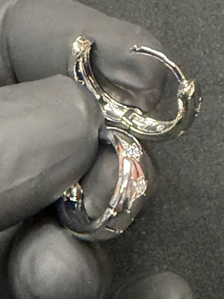 Sterling silver Star CZ Cluster Hoop Earrings.