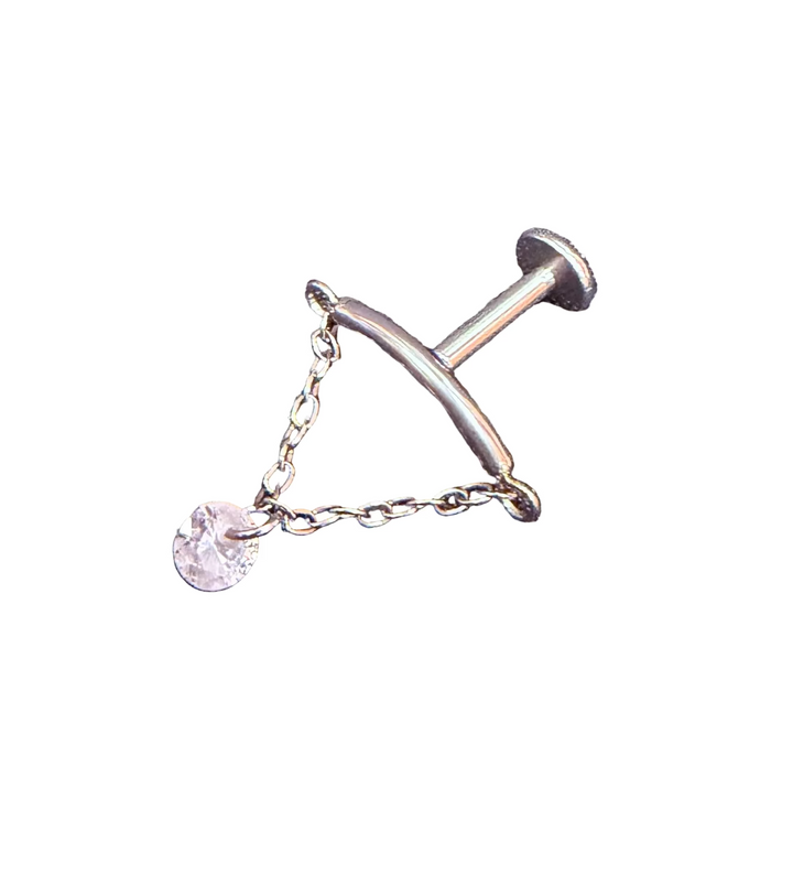 Titanium Flat Backed Internally Threaded Hanging Chain CZ Stud.