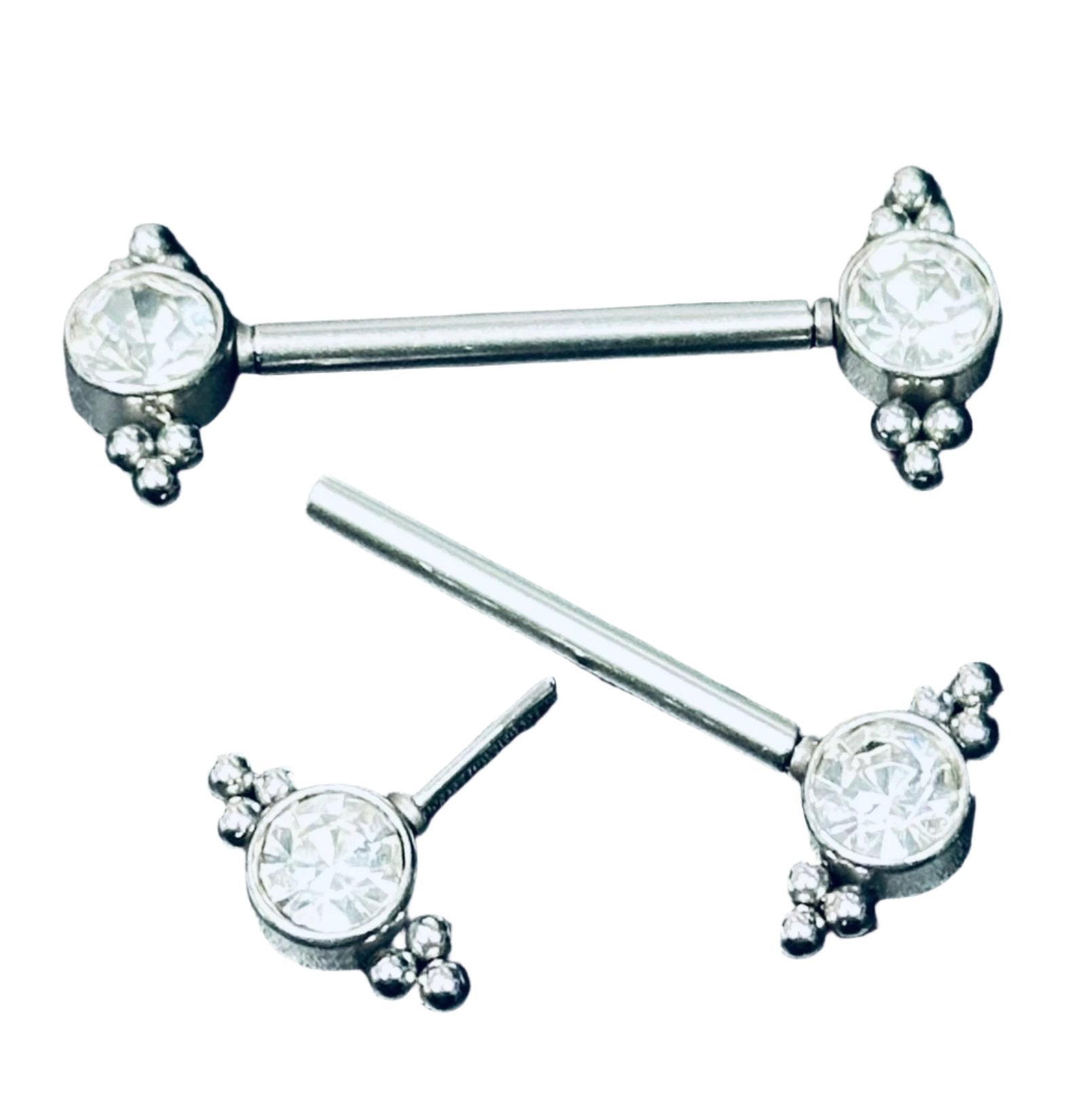 Stainless Steel Externally Threaded CZ Nipple Bar. London Loves Body Jewellery