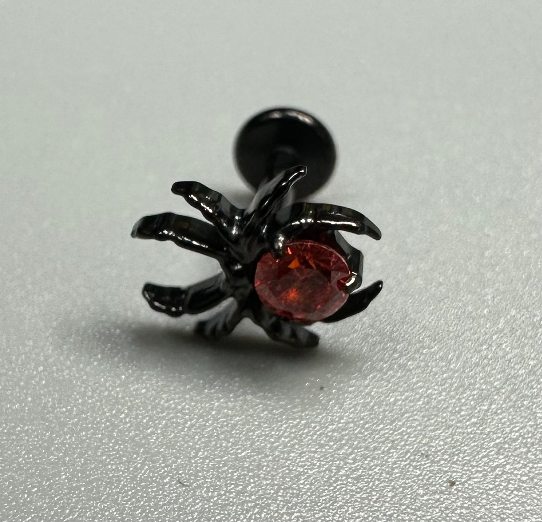 Titanium Spider Labret stud Ruby CZ internally Threaded