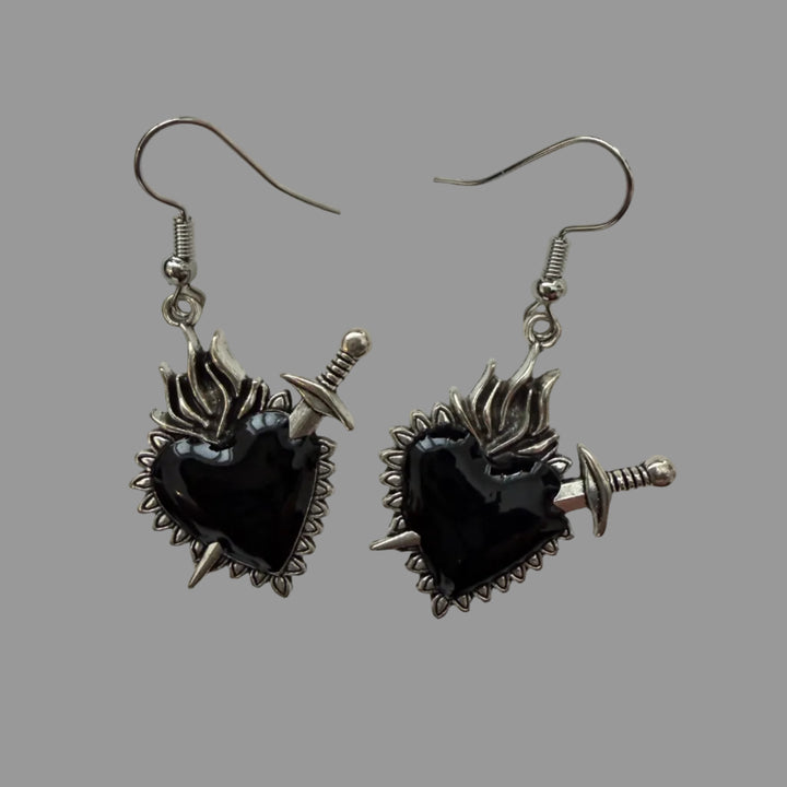 Pierced Sacred Heart Drop Earrings