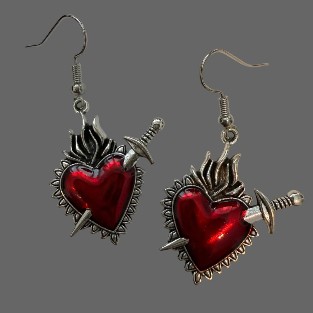 Pierced Sacred Heart Drop Earrings