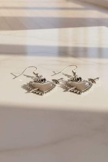 Pierced Sacred Heart Drop Earrings