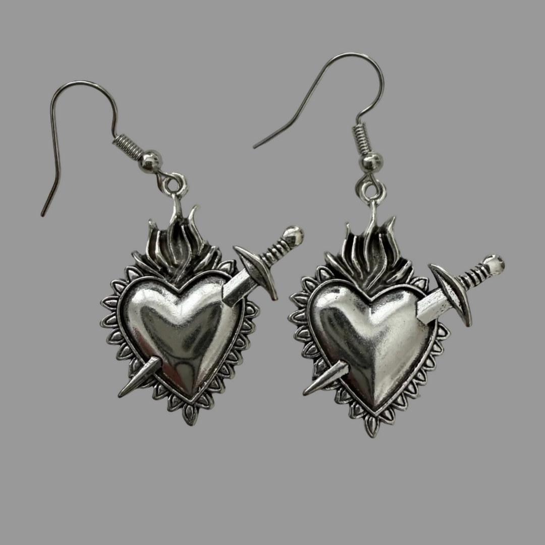 Pierced Sacred Heart Drop Earrings