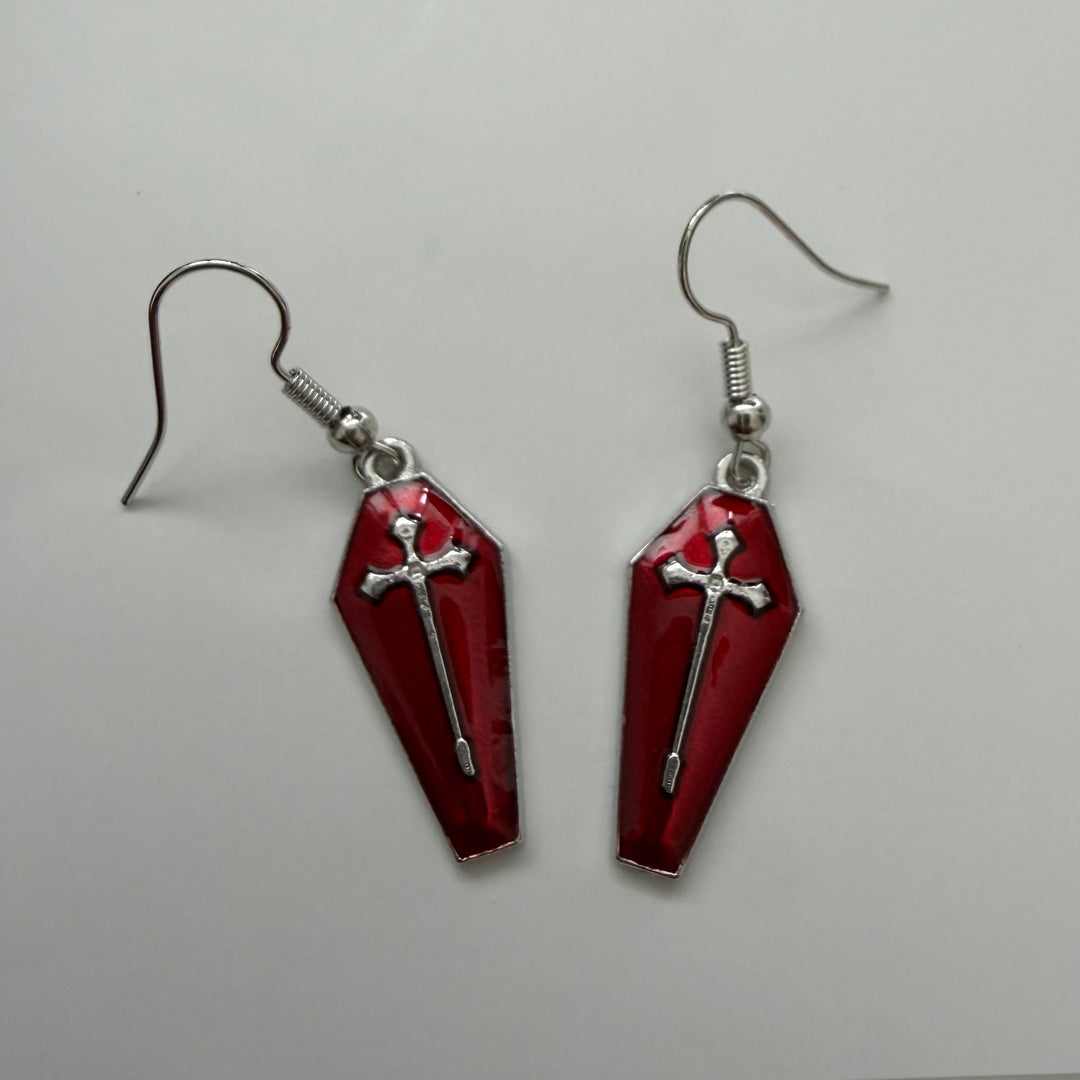 Drop Coffin Cross Earrings