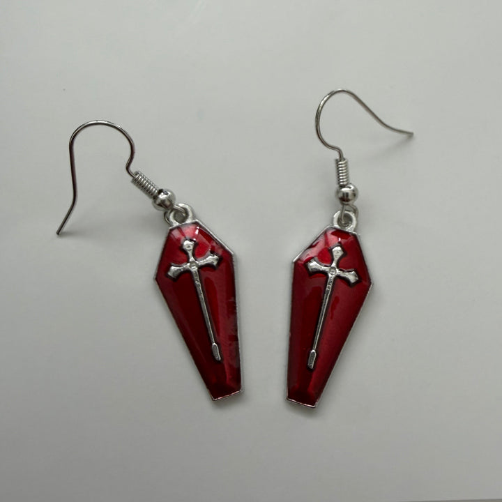 Drop Coffin Cross Earrings