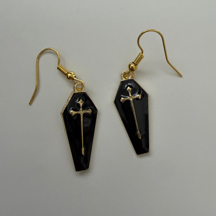 Drop Coffin Cross Earrings