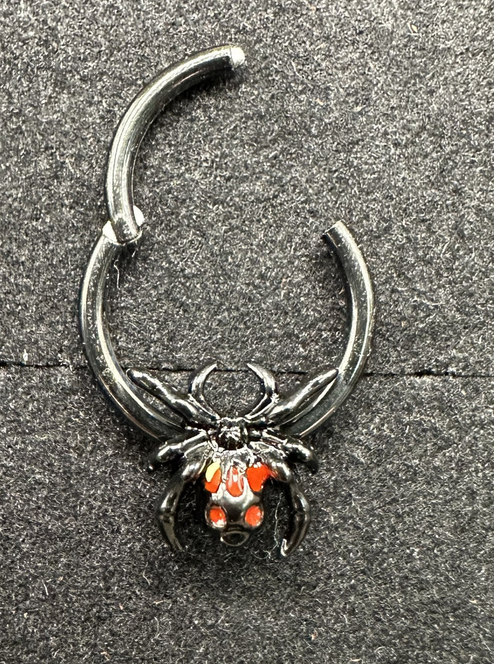 Stainless Steel Black Winged Skull clicker Hoop