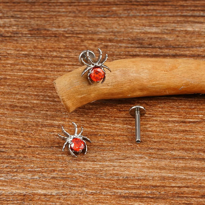 Titanium Spider Labret stud Ruby CZ internally Threaded