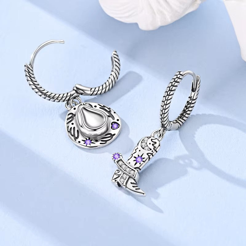 Sterling Silver Boot 'n' Hat Drop Hoop earrings