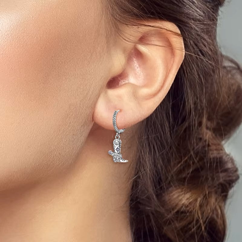 Sterling Silver Boot 'n' Hat Drop Hoop earrings
