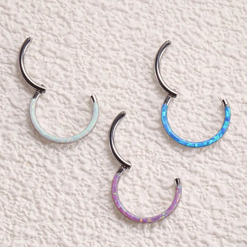 Titanium Faux Opal Clicker Hoop