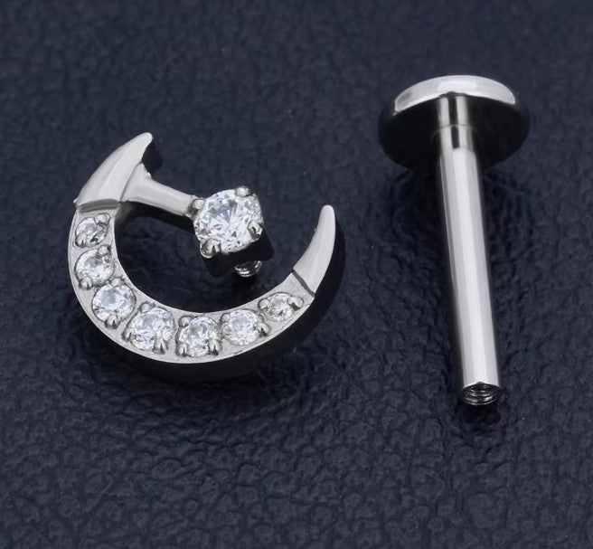 Celestial Moon and  Star Titanium Labret Stud