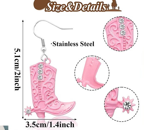 Stainless Steel drop Cowgirl Rhinestone Earrings