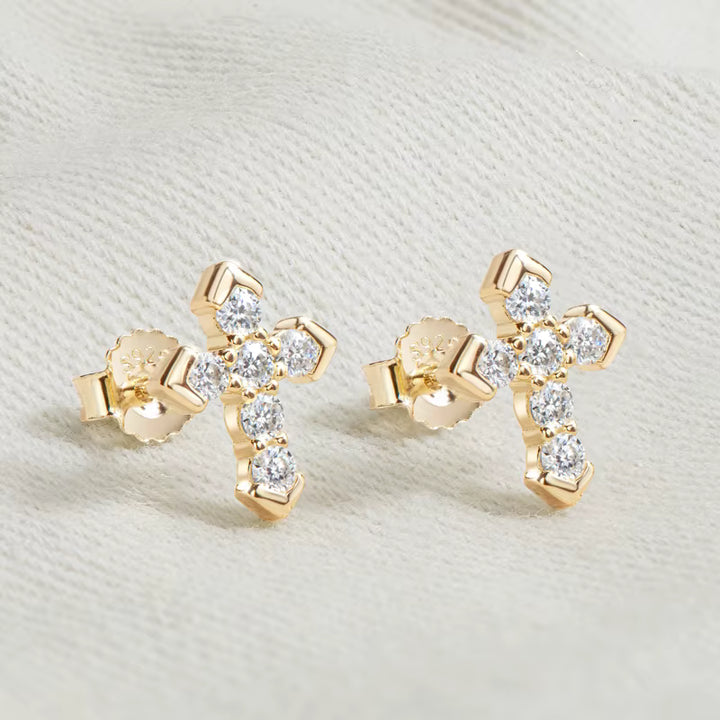 Sterling Silver 2.3mm VVS1 Round Cut Moissanite Cross Stud Earrings