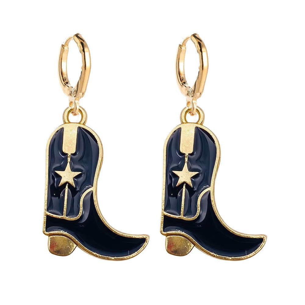 Stainless Steel Gold Cowgirl Drop Hoop Clicker Earrings