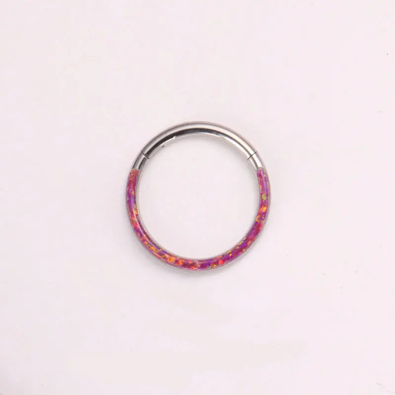 Titanium Faux Opal Clicker Hoop