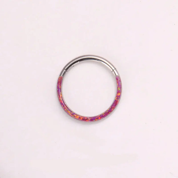 Titanium Faux Opal Clicker Hoop