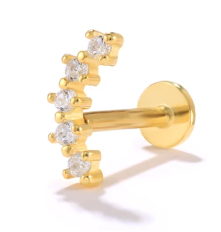 Sterling Silver  Stud crystal curved gold earing