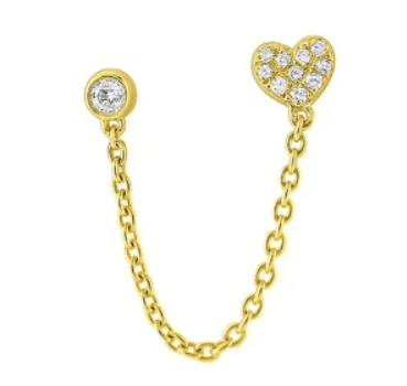 Gold Platted Chain Link Heart Crystal Stud