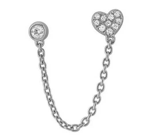 Gold Platted Chain Link Heart Crystal Stud