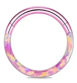 Shimmering Half Faux Opal Titanium Clicker Hoop