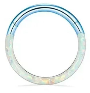 Shimmering Half Faux Opal Titanium Clicker Hoop